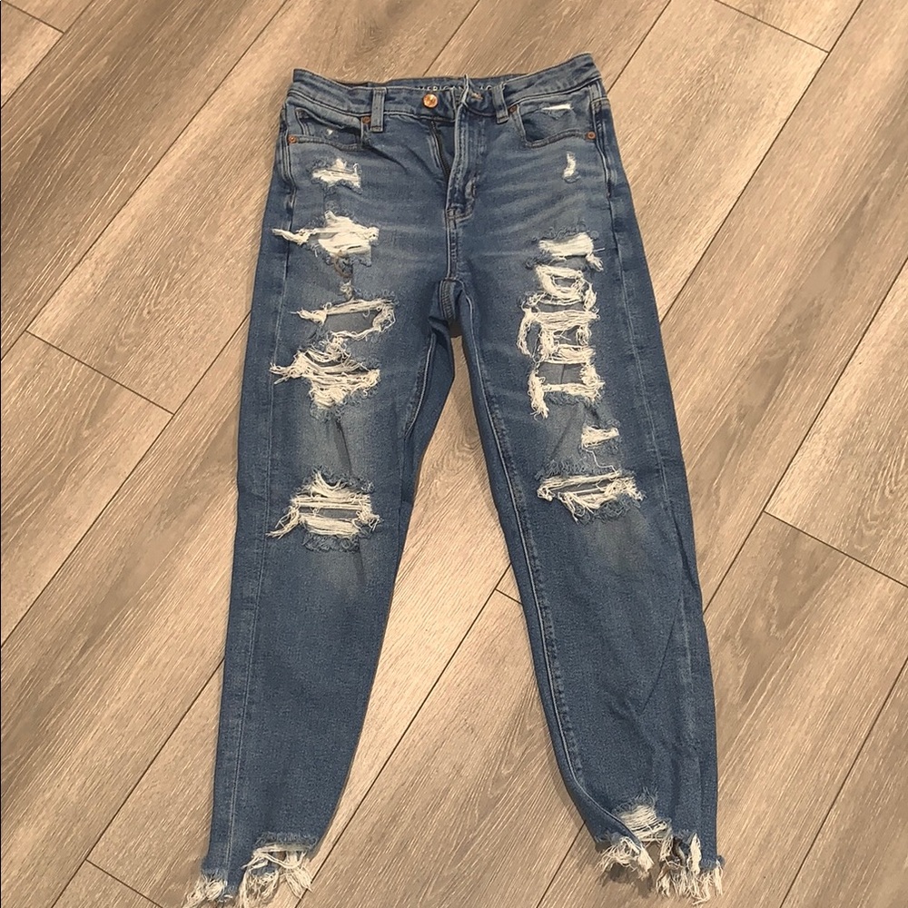 American Eagle Outfitters Mom Straight Jeans with Distressed Details